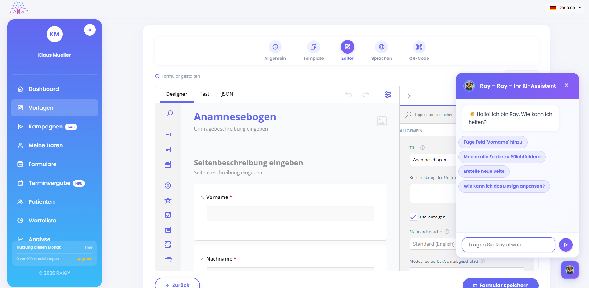 Form builder interface