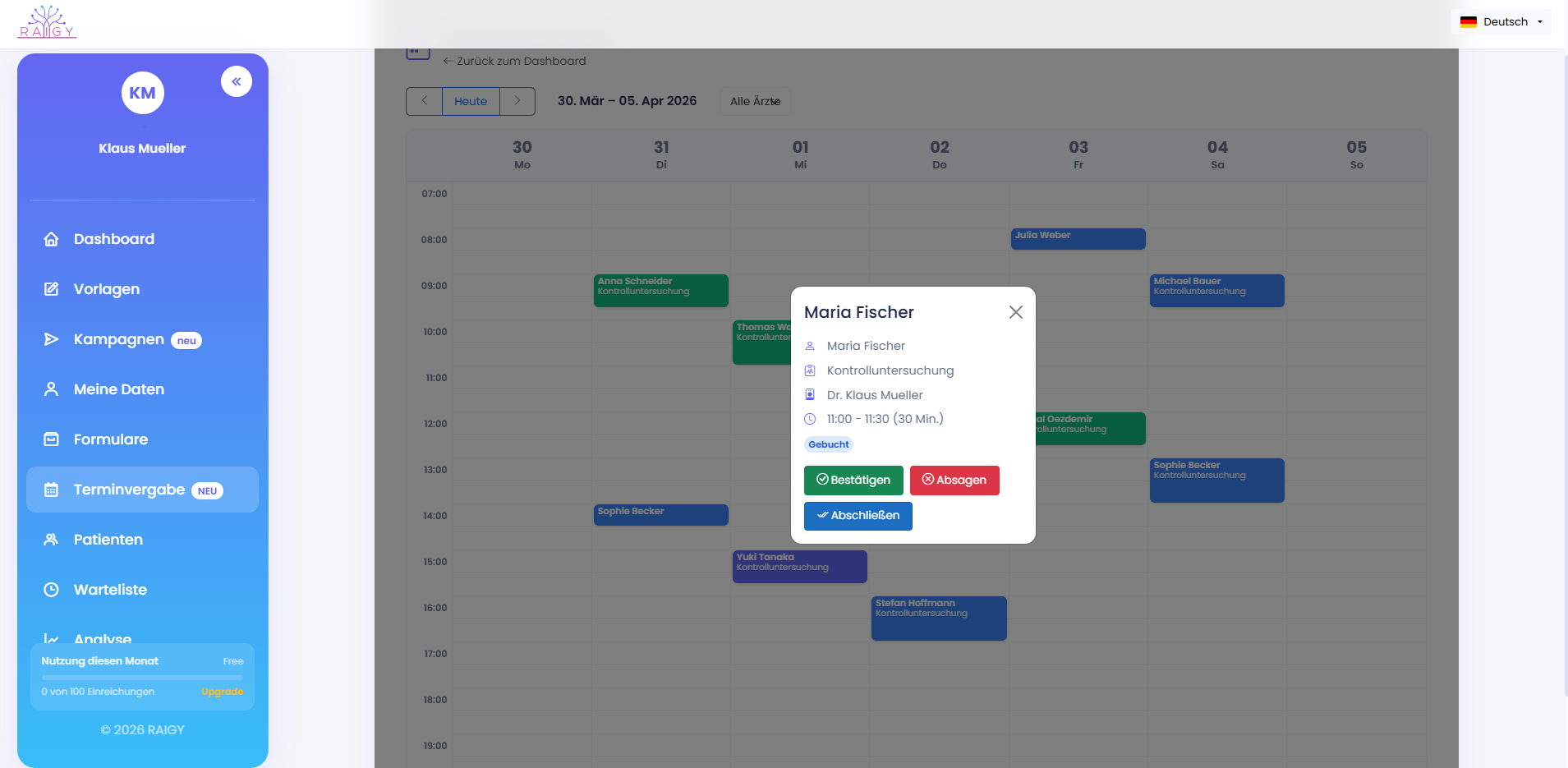 Appointment booking calendar