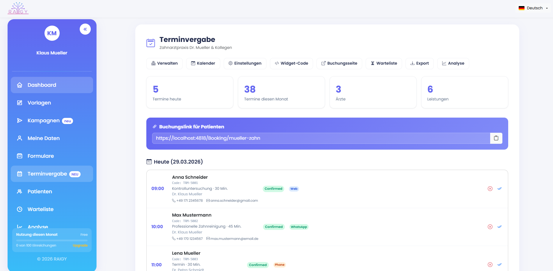 raigy Dashboard - Terminvergabe